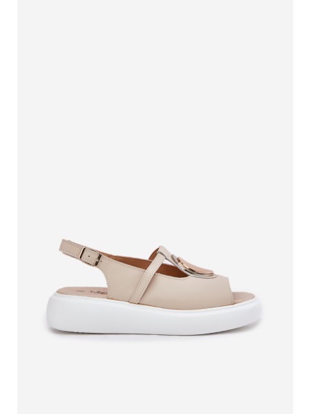 Leather Elegant Sandals Women's S.Barski GR51-603 Beige