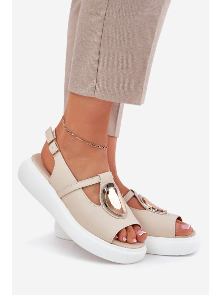 Leather Elegant Sandals Women's S.Barski GR51-603 Beige