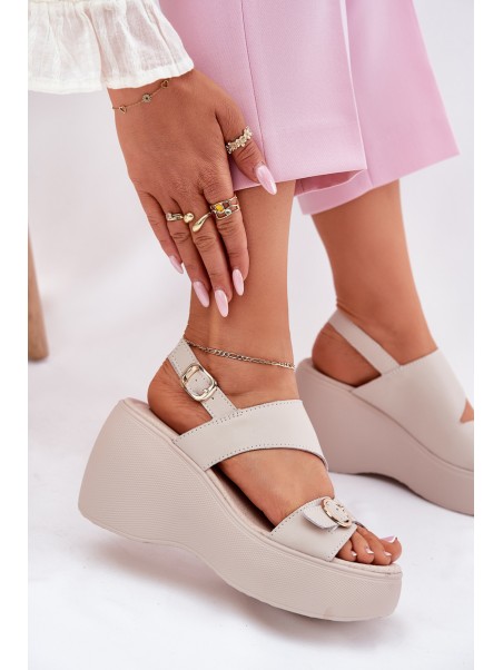 Leather Women's Sandals On Wedge And Platform S.Barski LR51-540 Beige