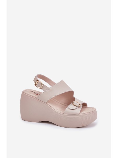 Leather Women's Sandals On Wedge And Platform S.Barski LR51-540 Beige