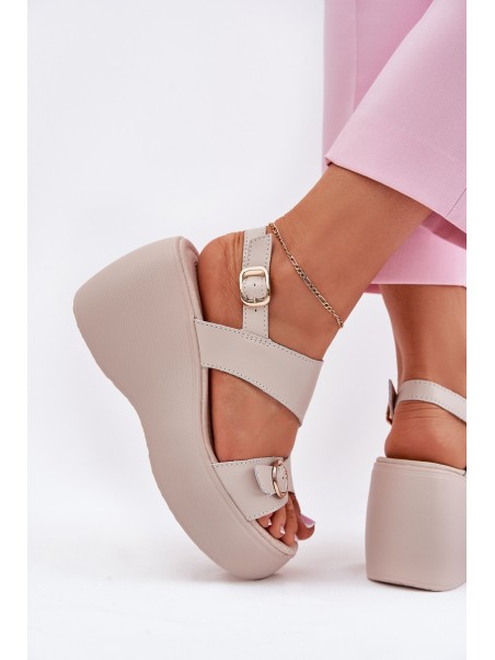 Leather Women's Sandals On Wedge And Platform S.Barski LR51-540 Beige