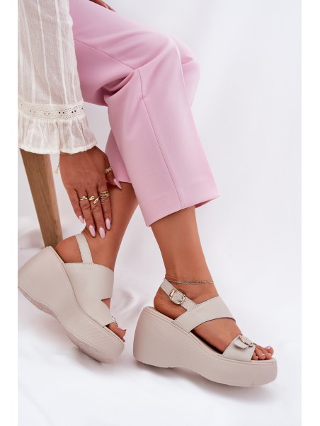 Leather Women's Sandals On Wedge And Platform S.Barski LR51-540 Beige