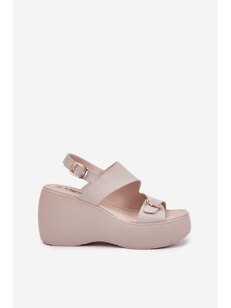 Leather Women's Sandals On Wedge And Platform S.Barski LR51-540 Beige