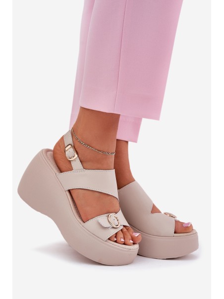 Leather Women's Sandals On Wedge And Platform S.Barski LR51-540 Beige