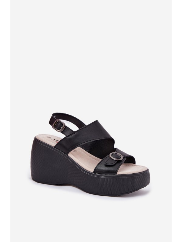 Leather Womens Sandals On Wedge And Platform S.Barski LR51-540 Black