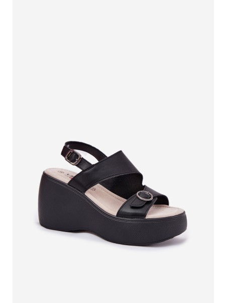 Leather Womens Sandals On Wedge And Platform S.Barski LR51-540 Black