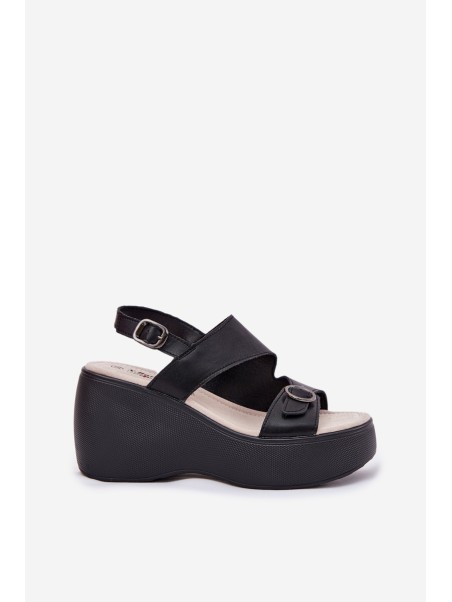 Leather Womens Sandals On Wedge And Platform S.Barski LR51-540 Black