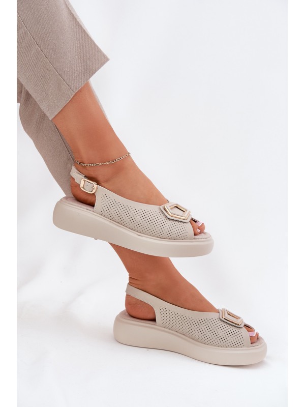 Ladies Leather Sandals With Decoration S.Barski LR51-786 Beige