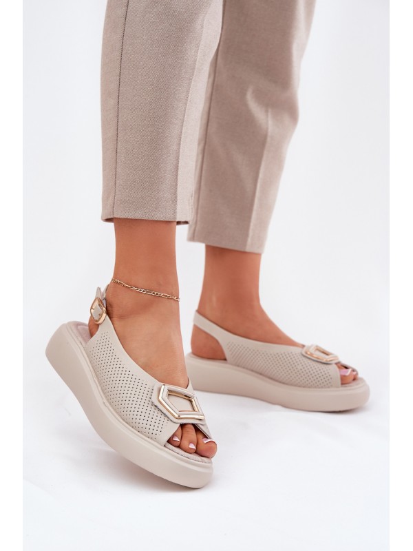 Ladies Leather Sandals With Decoration S.Barski LR51-786 Beige 2