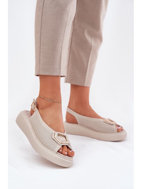 Ladies Leather Sandals With Decoration S.Barski LR51-786 Beige