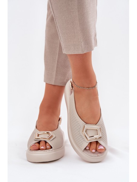 Ladies Leather Sandals With Decoration S.Barski LR51-786 Beige