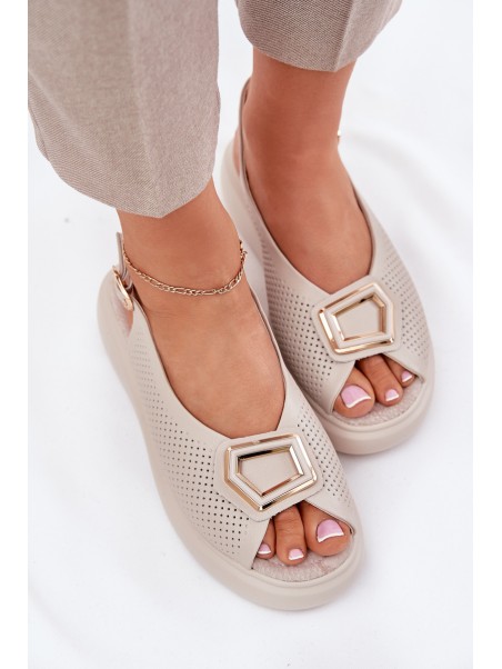 Ladies Leather Sandals With Decoration S.Barski LR51-786 Beige