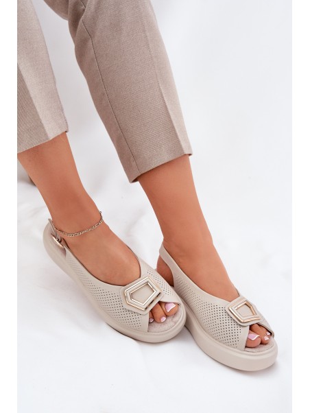Ladies Leather Sandals With Decoration S.Barski LR51-786 Beige