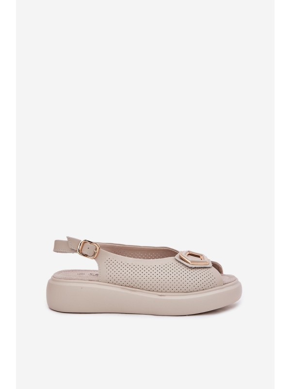 Ladies Leather Sandals With Decoration S.Barski LR51-786 Beige