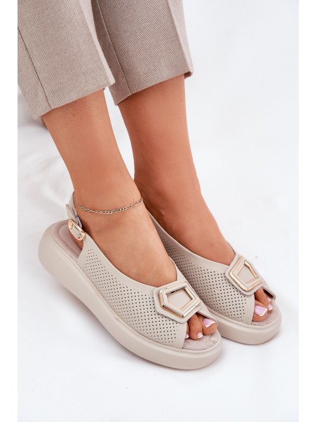 Ladies Leather Sandals With Decoration S.Barski LR51-786 Beige