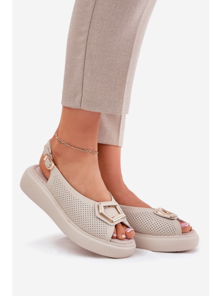 Ladies Leather Sandals With Decoration S.Barski LR51-786 Beige
