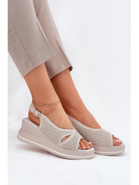 Ladies Leather Wedge Sandals S.Barski LR51-660 Beige
