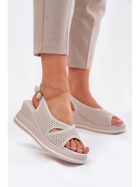 Ladies Leather Wedge Sandals S.Barski LR51-660 Beige