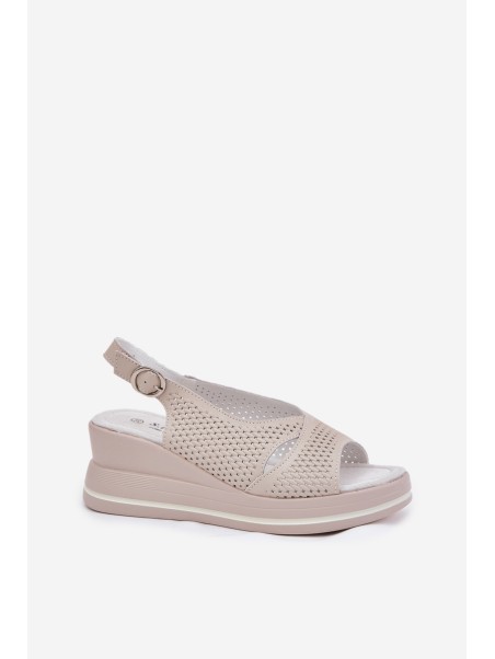Ladies Leather Wedge Sandals S.Barski LR51-660 Beige