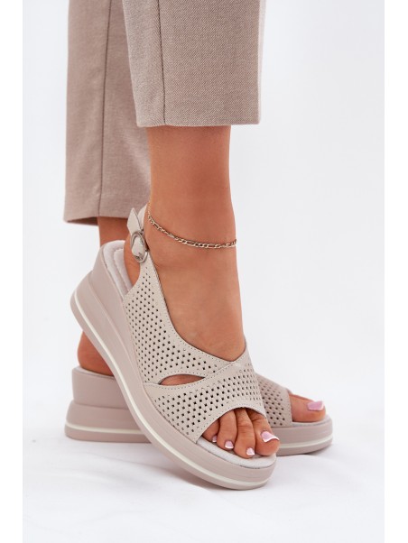 Ladies Leather Wedge Sandals S.Barski LR51-660 Beige