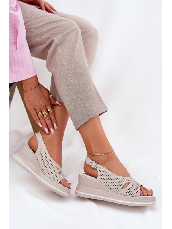 Ladies Leather Wedge Sandals S.Barski LR51-660 Beige