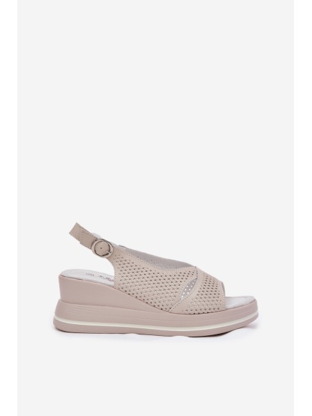 Ladies Leather Wedge Sandals S.Barski LR51-660 Beige