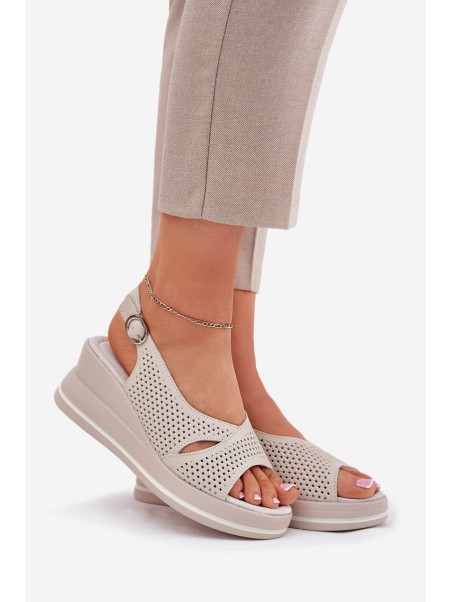 Ladies Leather Wedge Sandals S.Barski LR51-660 Beige