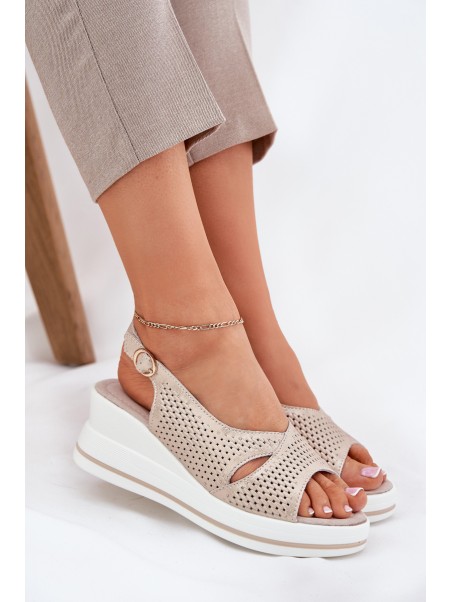 Women's Leather Wedge Sandals S.Barski LR51-660 Gold