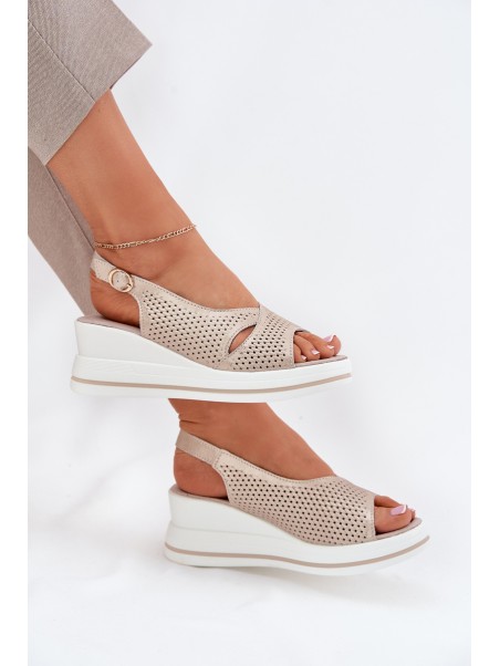 Women's Leather Wedge Sandals S.Barski LR51-660 Gold