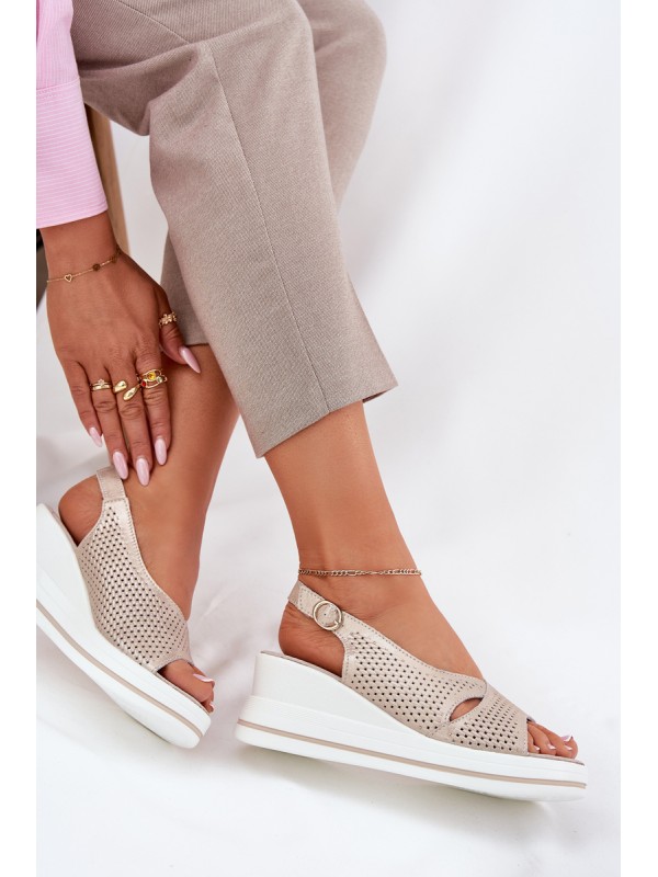 Women's Leather Wedge Sandals S.Barski LR51-660 Gold