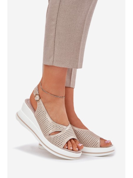 Women's Leather Wedge Sandals S.Barski LR51-660 Gold