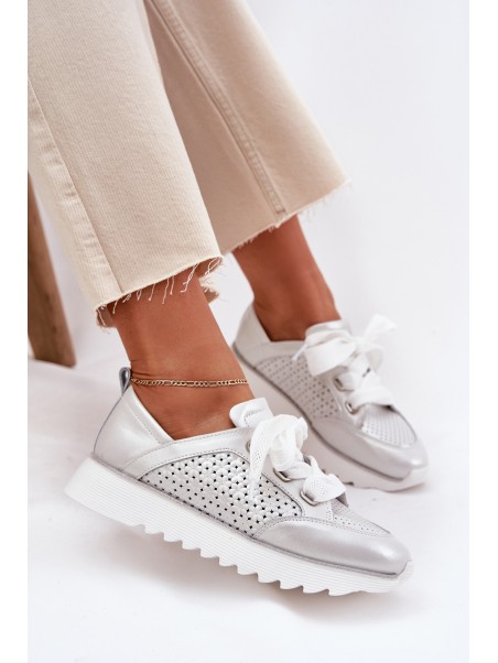 Women's Leather Sneakers On A Platform D&A LR51-796 Silver