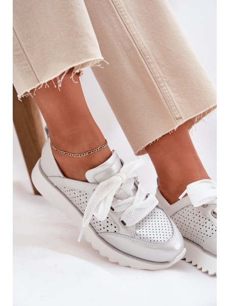 Women's Leather Sneakers On A Platform D&A LR51-796 Silver