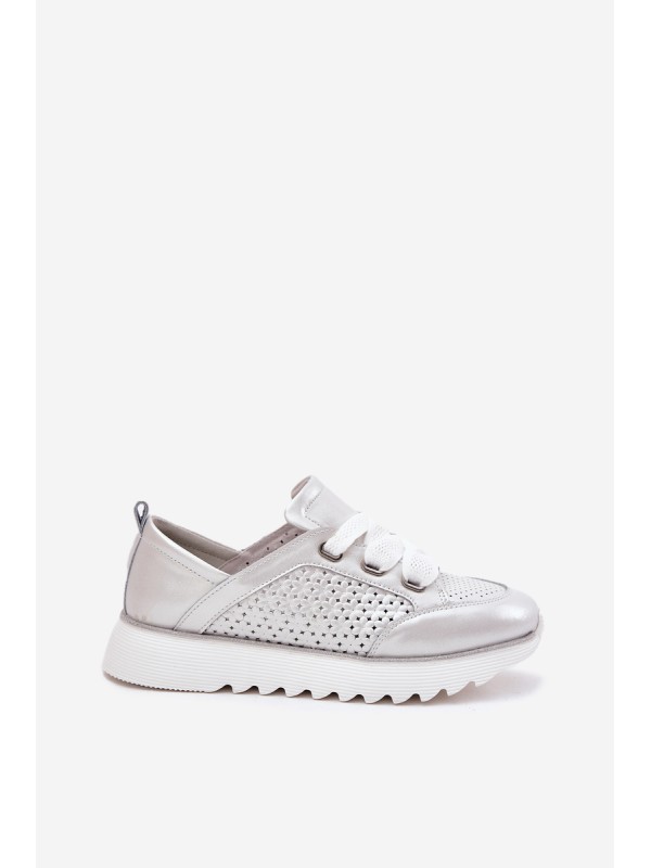Women's Leather Sneakers On A Platform D&A LR51-796 Silver