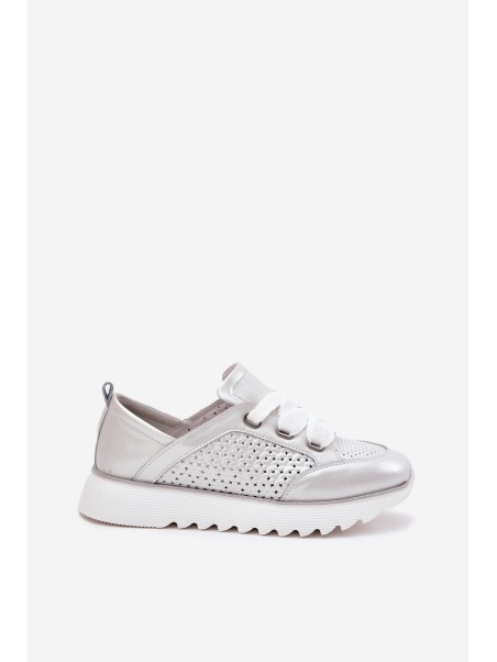 Women's Leather Sneakers On A Platform D&A LR51-796 Silver