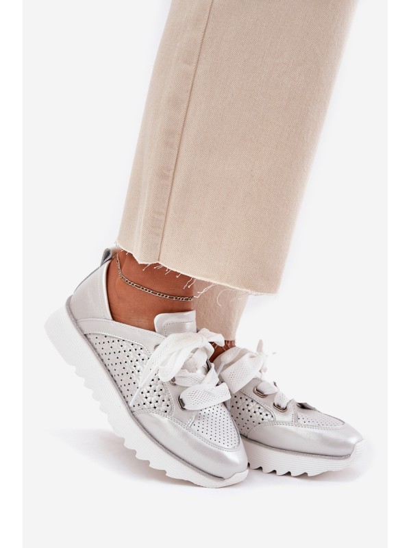 Women's Leather Sneakers On A Platform D&A LR51-796 Silver