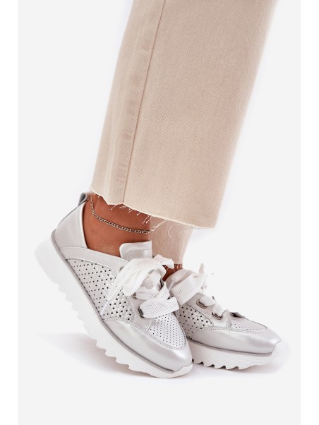 Women's Leather Sneakers On A Platform D&A LR51-796 Silver