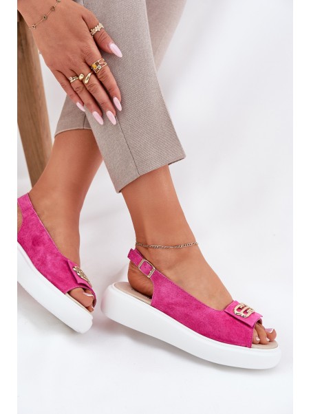 Women's Suede Sandals With Gold Detail S.Barski GR51-604 Fuchsia