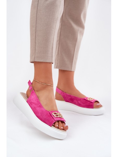 Women's Suede Sandals With Gold Detail S.Barski GR51-604 Fuchsia