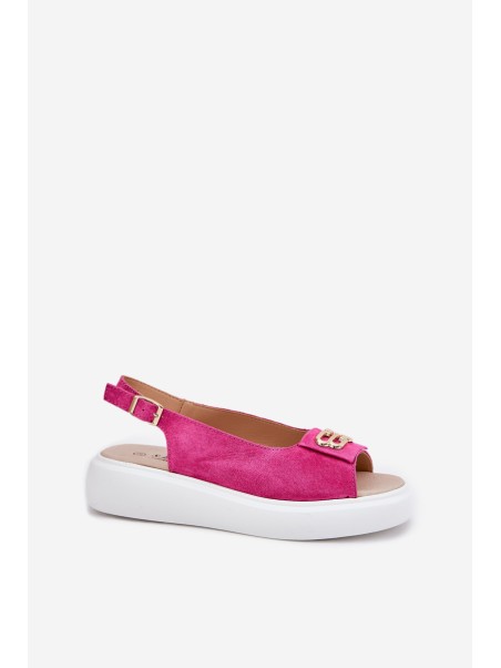 Women's Suede Sandals With Gold Detail S.Barski GR51-604 Fuchsia