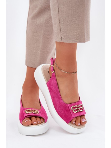 Women's Suede Sandals With Gold Detail S.Barski GR51-604 Fuchsia