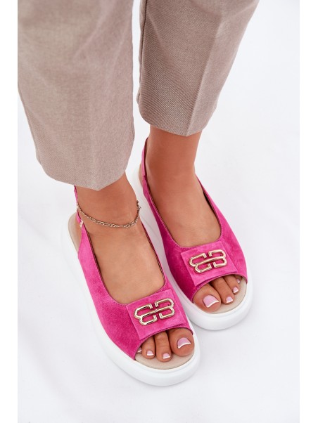 Women's Suede Sandals With Gold Detail S.Barski GR51-604 Fuchsia