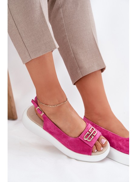 Women's Suede Sandals With Gold Detail S.Barski GR51-604 Fuchsia