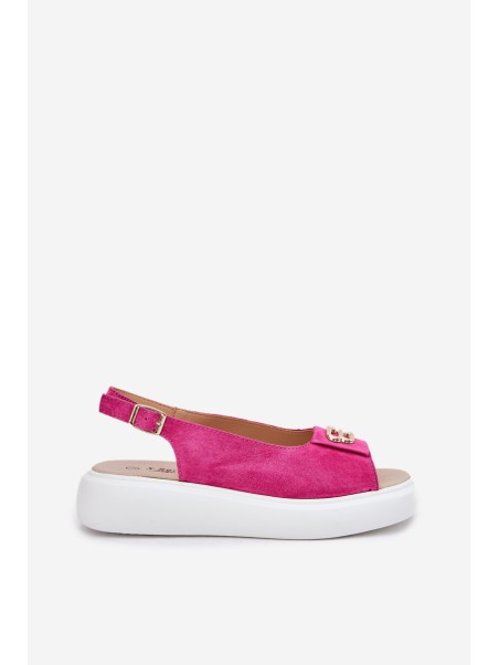 Women's Suede Sandals With Gold Detail S.Barski GR51-604 Fuchsia