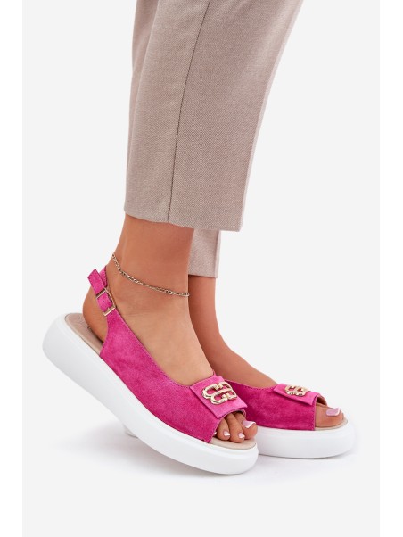 Women's Suede Sandals With Gold Detail S.Barski GR51-604 Fuchsia