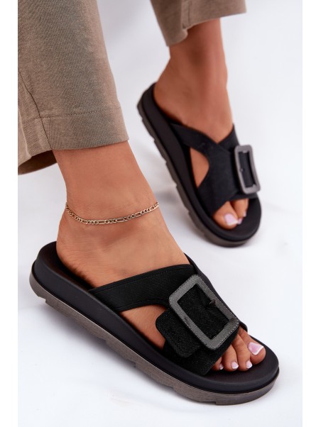 Fragrant Ladies Slippers With Decorative Buckle Black ZAXY RR285078