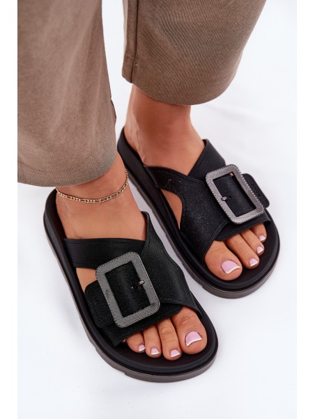 Fragrant Ladies Slippers With Decorative Buckle Black ZAXY RR285078