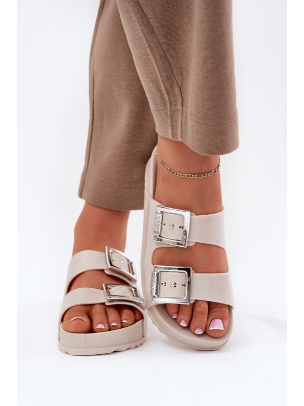 Scented Ladies Slippers With Buckles And Glitter Beige RR285056