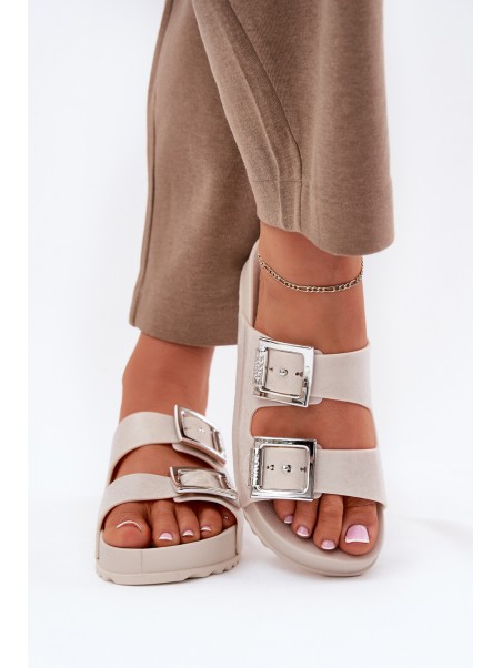 Scented Ladies Slippers With Buckles And Glitter Beige RR285056