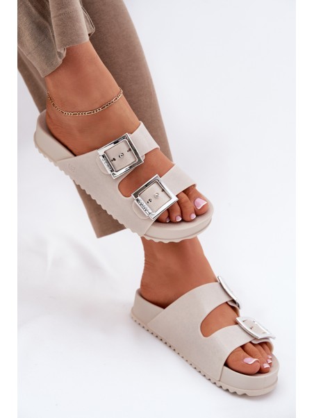 Scented Ladies Slippers With Buckles And Glitter Beige RR285056